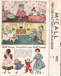 1002 MCCALLS 1942 DOLL HOUSE, FURNITURE, DOLL FAMILY PATTERN UNCUT